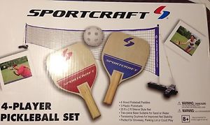 Portable Pickleball Set 4 Player Outdoor Game Fun Paddle Set Wood Adjustable Net