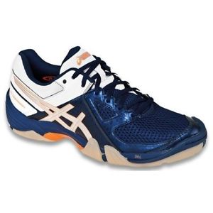 Women's Asics Gel Dominion Indoor Tennis/Squash Shoe, blue/white/orange, sz 7.5