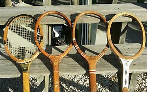 Lot 4 Antique Vintage Wooden Tennis Racquets Wilson Wright /Ditson Budge Kramer