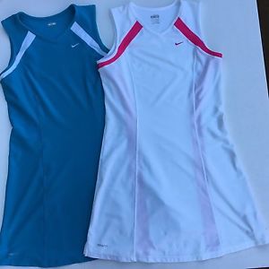 Lot of 2 Nike Fit Dry XL Tennis Dress Athletic Fitness Aqua White Stripe Stretch