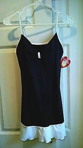NWT 'SHOW NO LOVE' TENNIS COURT DRESS BLACK SPORT APPAREL WHITE FLOUNCY HEM MED
