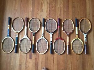 LOT of 10 Wood Wooden Tennis Racquets Dunlop Spalding Wilson Davis Regent Wright