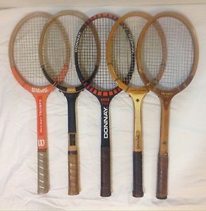 LOT of 5 Vintage Wood Tennis Racquets-Spalding-Wilson-Donnay-LQQK