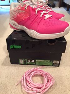 Prince 8 Warrior Lite Pink White Womens Tennis Shoes Sneakers w Box Extra Laces