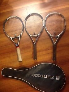 lot of 3 wilson oversized tennis raquets w case triad six two konnector 4 3/8