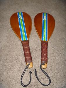 Two Jokari Pro Set Wood Racquet Ball Paddles Kyle Rote Jr Vintage 1970s Paddles