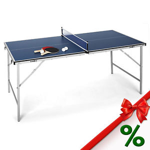 MESA PING PONG PLEGABLE AZUL + 2 PALAS + 3 PELOTAS TENIS DE MESA MINI PORTATIL