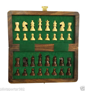 NEW 7"x7" HANDMADE TOP QUALITY MAGNETIC WOODEN CHESS SET- GIFT ITEM