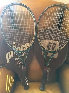Lot Of 2 Vintage PRINCE WOODIE Graphite Tennis Racquet With Covers 4 1/2