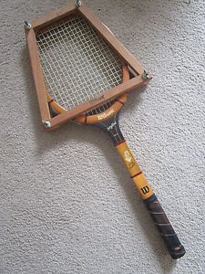 Vintage WOOD TENNIS RACKET Wilson Stylist TONY TRABERT Photo/Signature w/ PRESS