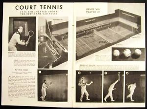 Court / Real Tennis 1945 Pierre Etchebaster pictorial 0riginal Racquet Ball