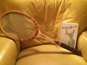 Vtg Billie Jean King Cup Wilson Wood Tennis Racquet + Tasteful Tennis Cookbook