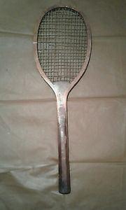 Vintage Antique Wood Tennis Racket Original Strings with brace
