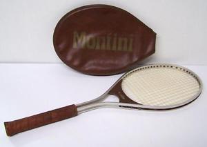 Vintage Montini Tennis Racquet with cover by Carlo Montini, 4 3/8"