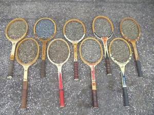 LOT of 9 Wood Wooden Tennis Racquets Slazenger Davis AG Spalding Wilson Rawlings