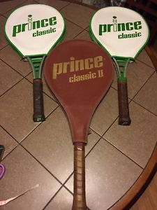 Lot Of 3 Prince Classic Tennis Racquets Original Leather Grips W/ Covers