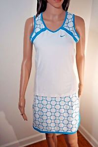 Ladies Nike Athletic Outfit 2 pc Med Skirt Skort Tank Top FITDRY Golf Blue White
