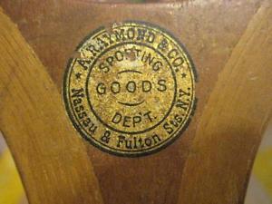 c1900 Antique Wood Tennis Racquet A. Raymond & Co. Decal Manhattan Concave Wedge