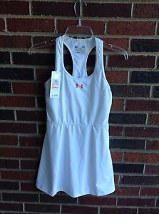 NWT Under Armour Heat Gear Small White W/ Orange UA Logo Fitted Tennis Dress