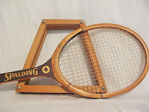 Spalding Challenge Cup Wood Oversize Tennis Bow Racquet & Press Guard Vtg