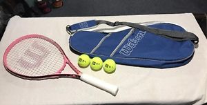 Wilson HOPE Breast Cancer Tennis Racquet - Pink, Burgundy And White And Blue Bag