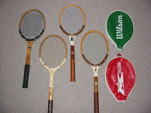 Lot of 4 Vintage Wood Tennis Rackets - 2 Wilson Evert King - Spalding - Dunlop
