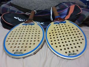 2 MARCRAFT WOODEN SORBA PLUS  PADDLE BALL RACKETS WITH YONEX BAG