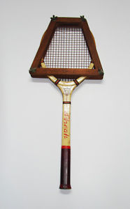 antique wooden tennis racket Streak with press