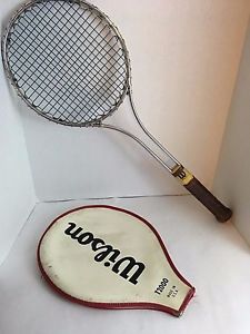 Vintage Wilson T2000 Long Grip Stainless Steel Tennis Racket With Cover 4 1/2"
