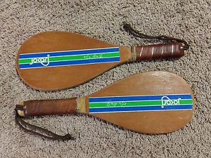 Jokari Pro Set Wood Racquet Ball Paddles Kyle Rote Jr Vintage 1970s Paddles