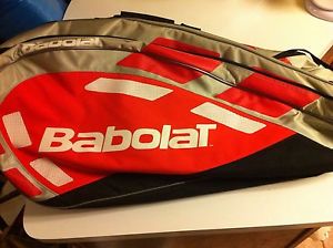 Babolat Red Black Silver Large Padded Tennis Racquet Bag Holds 6 Racquets Nice!