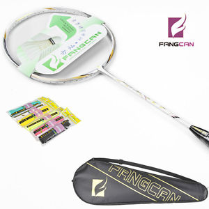 FANGCAN C7 100% Carbon Defensive Badminton Racket with String and Case in Silver