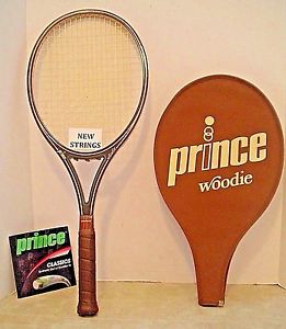 Prince Woodie 110 Tennis Racquet 4 5/8 + NEW PRINCE SYN. GUT STRINGS - EUC