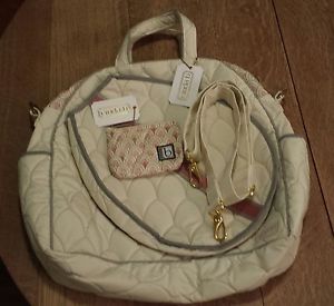 CINDA B TENNIS TOTE BAG WITH COIN/CAMERA BAG BOTH MINT NEW WITH TAGS SCALA IVORY