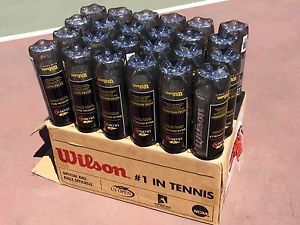 BOX OF 24 EMPTY CANS OF TENNIS BALLS WITH LIDS AND ORIGINAL BOX