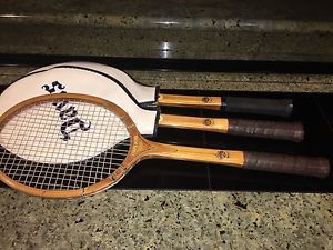 VINTAGE SET OF 3 WOOD DAVIS IMPERIAL TENNIS RACKETS WITH 2 COVERS - VERY NICE