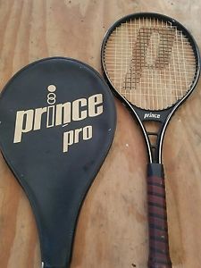 1983 Prince Pro Tennis Racquet W/ Cover 4 1/2 Original Grip Black/Gold Vintage