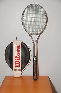 Rare Vintage Wilson T4000 Steel Tennis Racquet 4 5/8 Medium Leather w Cover BALL