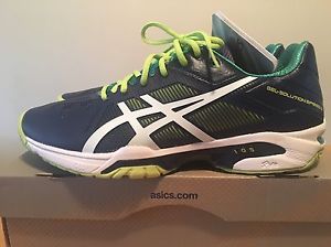 *New* Asics Gel Solution Speed men's Tennis Shoe Size 8 Indigo Blue/White/Lime