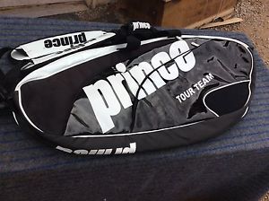 Prince Multiple Tennis Racket Bag Black & Silver With Straps, Inner Foil Pouch