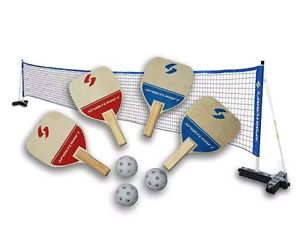 Portable Pickleball Set 4 Player Outdoor Game Fun Paddle Set Wood Adjustable Net