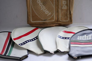 LOT of FIVE 5 VINTAGE wood wooden TENNIS RACQUET HEAD COVERS & Bag!