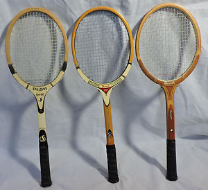 Vintage Lot of 3 Wood Wooden Tennis Racquets Rackets Spalding Davis Bancroft