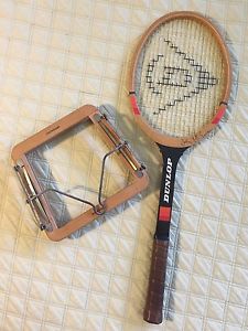VINTAGE DUNLOP JOHN MCENROE SIGNATURE WOOD TENNIS RACKET W/ MOUSE TRAP PRESS