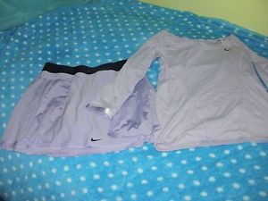 NIKE TENNIS LAVENDER & NAVY SMALL LONG SLEEVE TOP & MEDIUM SKORT EXCELLENT COND!