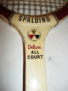 VINTAGE SPALDING DELUXE ALL COURT WOOD TENNIS RACQUET RACKET LEATHER GRIP