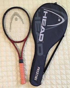 VINTAGE 80's HEAD PRESTIGE PRO TWARON TENNIS RACKET W/NEW 4 3/8 LEATHER & CASE