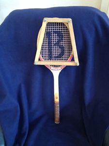 Billie Jean King Vintage Wood Bancroft Tennis Raquet With Wooden Head Protector
