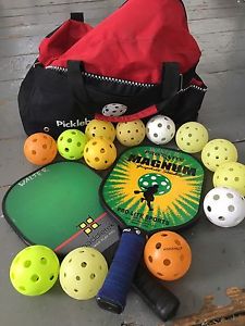 2 Paddles, Bag And Balls; Lot Used Paddletek And Pro-Lite Pickle-ball Paddles