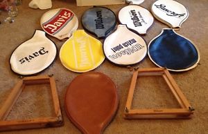 11 Vintage Tennis Racquet Covers-9 Vinyl and 2 Wooden
